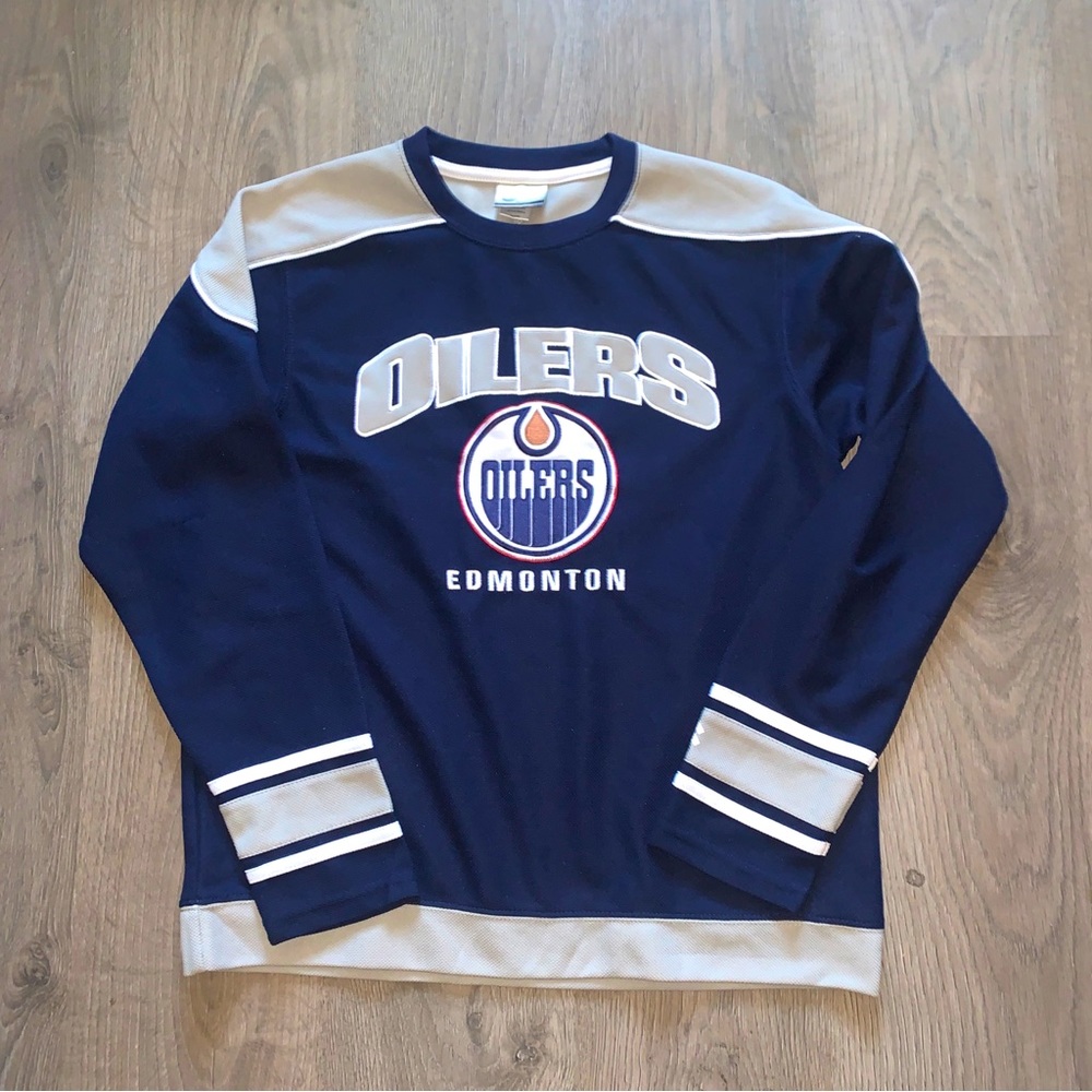 Edmonton Oilers NHL Mighty Mac Jersey Youth 18 XL  Navy Blue/Taupe/White